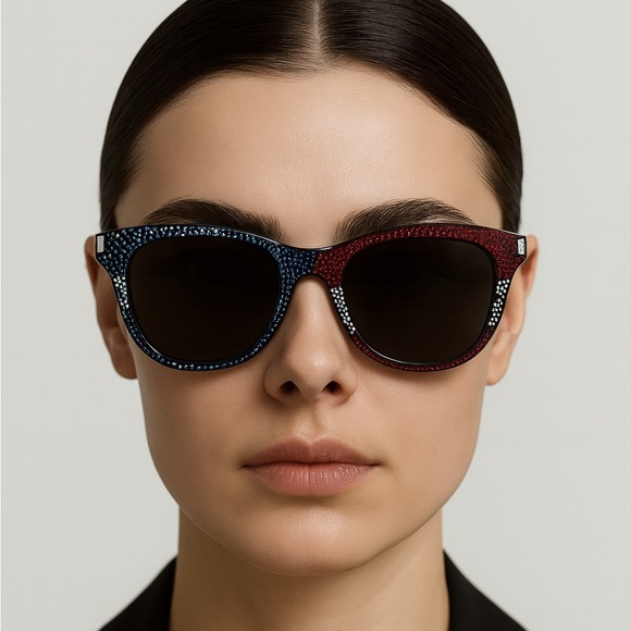 SAINT LAURENT Black/Red/White Blue Crystal Unisex SL51 Sunglasses - Picture 1 of 6